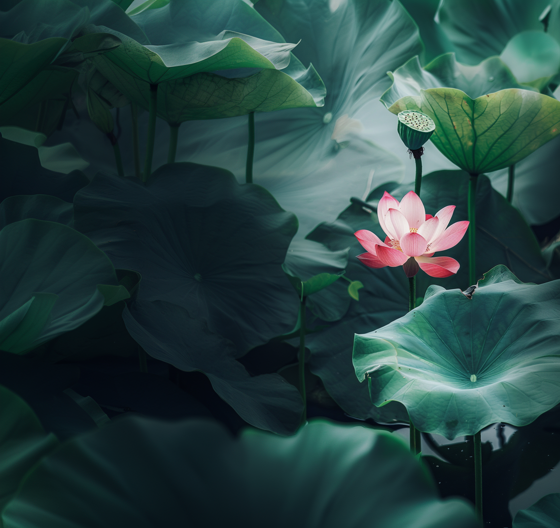 粉色荷花绿叶相映