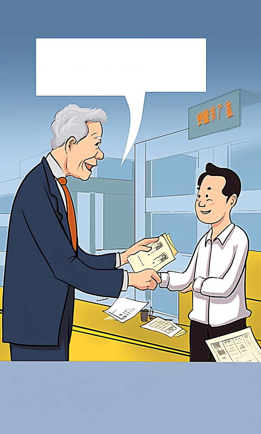 两人交接文件的商务办公场景插画