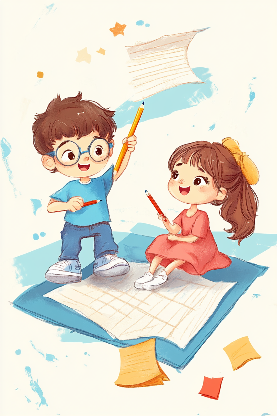 可爱孩童拿笔创意学习