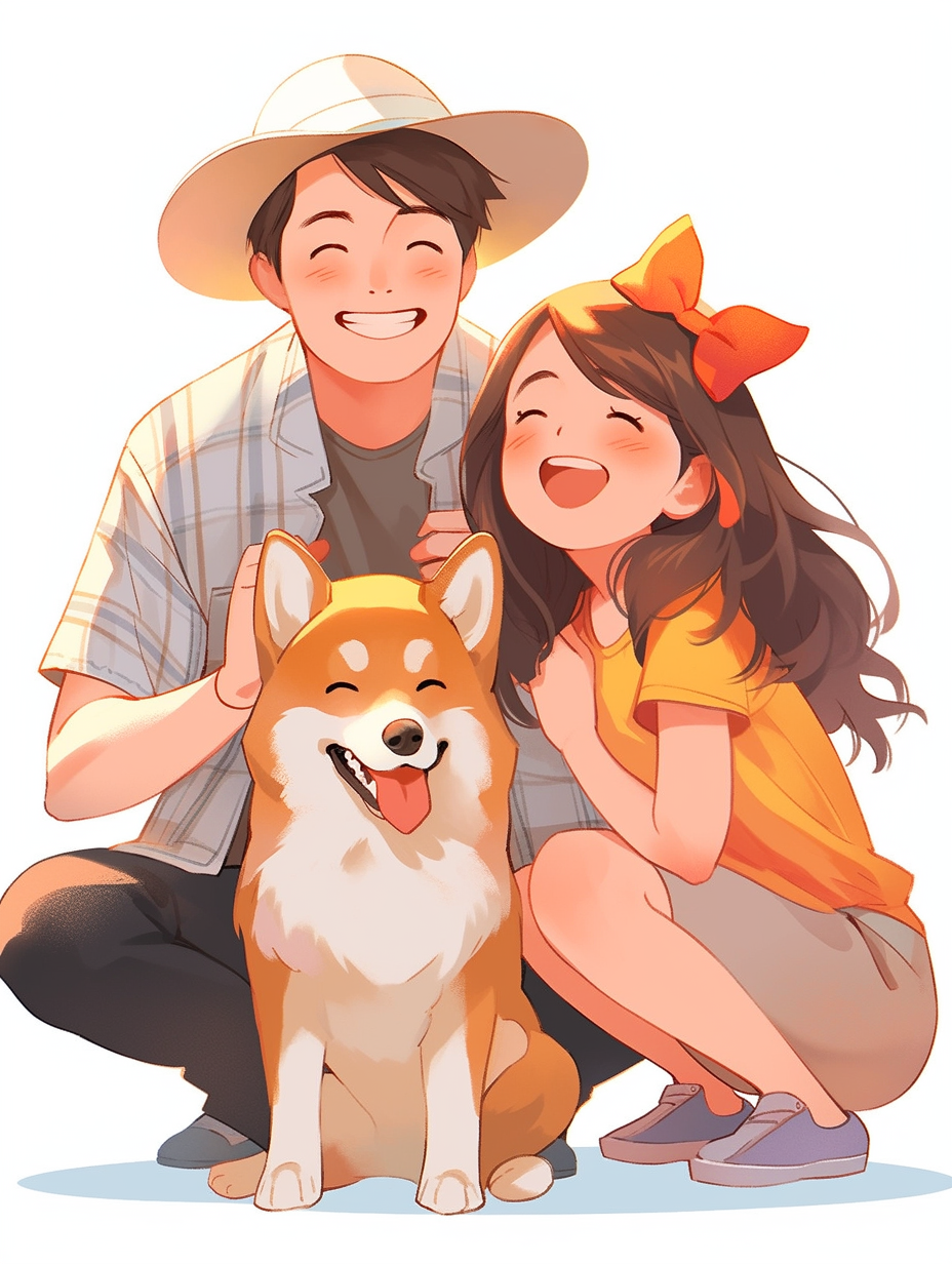 可爱人物与柴犬相伴场景令人愉悦