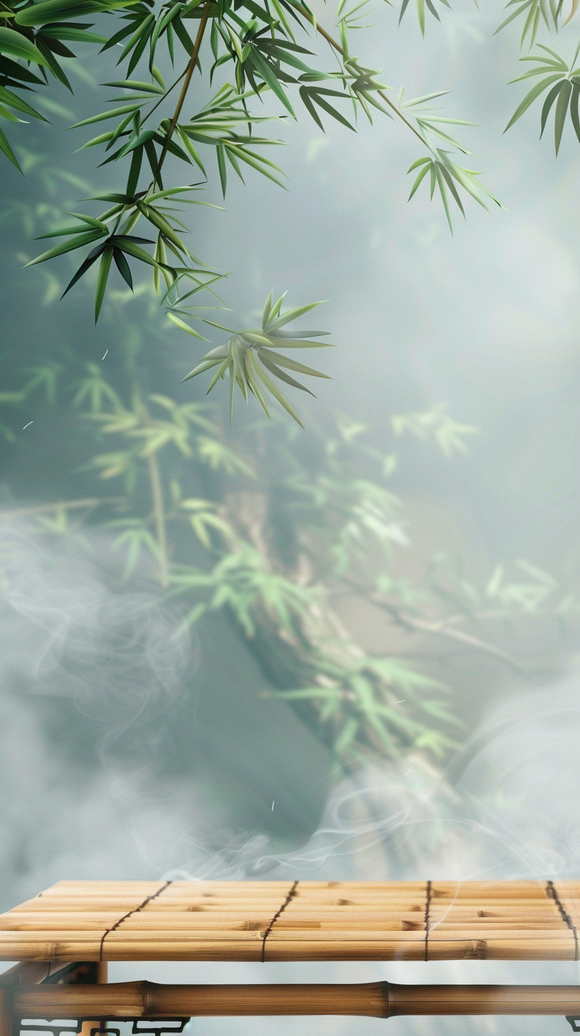 烟雾缭绕竹枝间