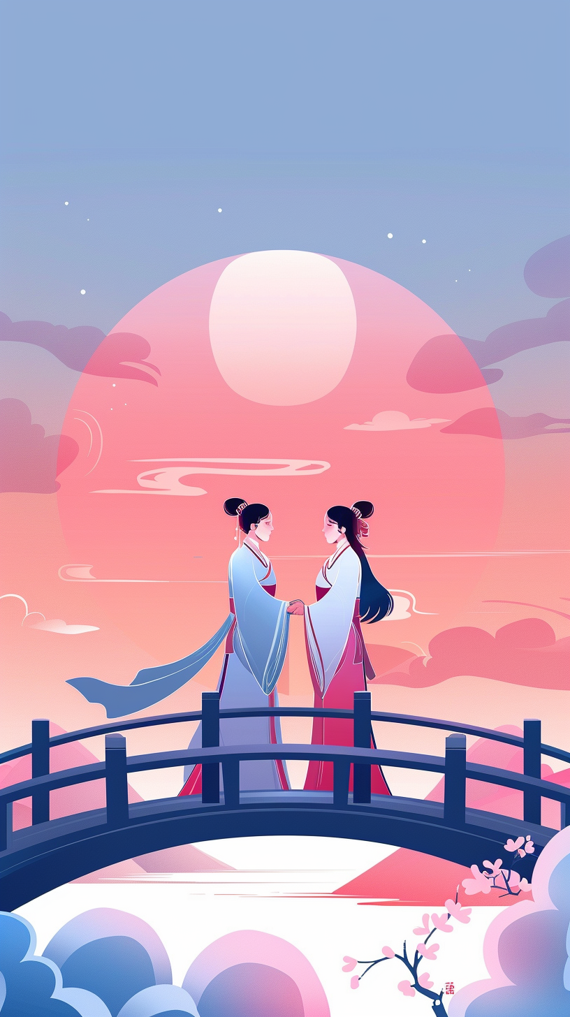 古装人物鹊桥相会