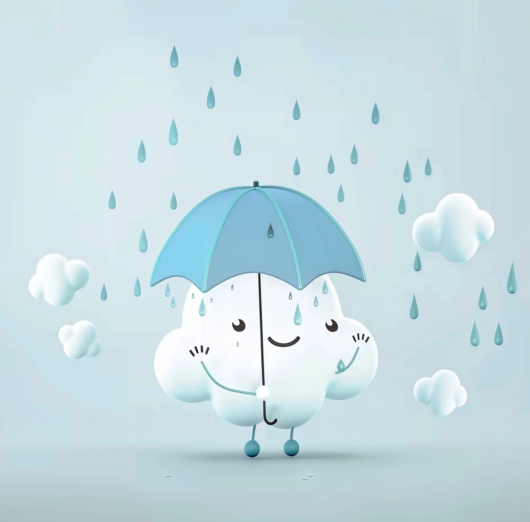 可爱白云撑伞挡雨图