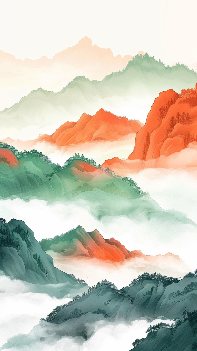 壮丽山脉水墨图