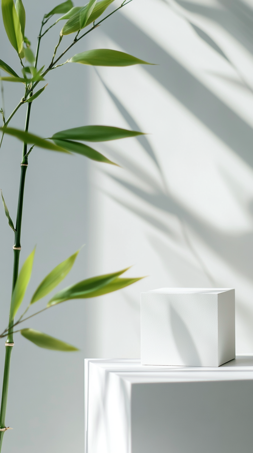 清新绿植旁的白色方块