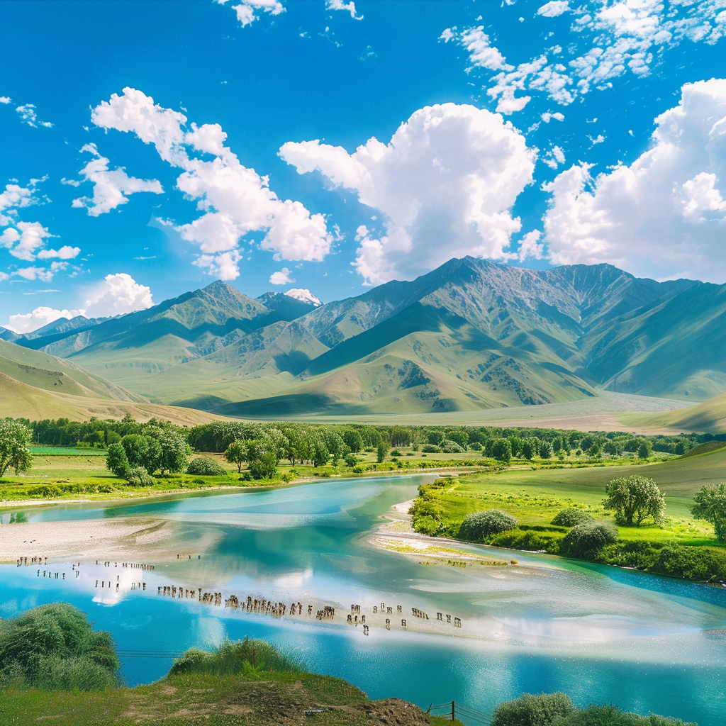 秀丽山河湖泊风景图
