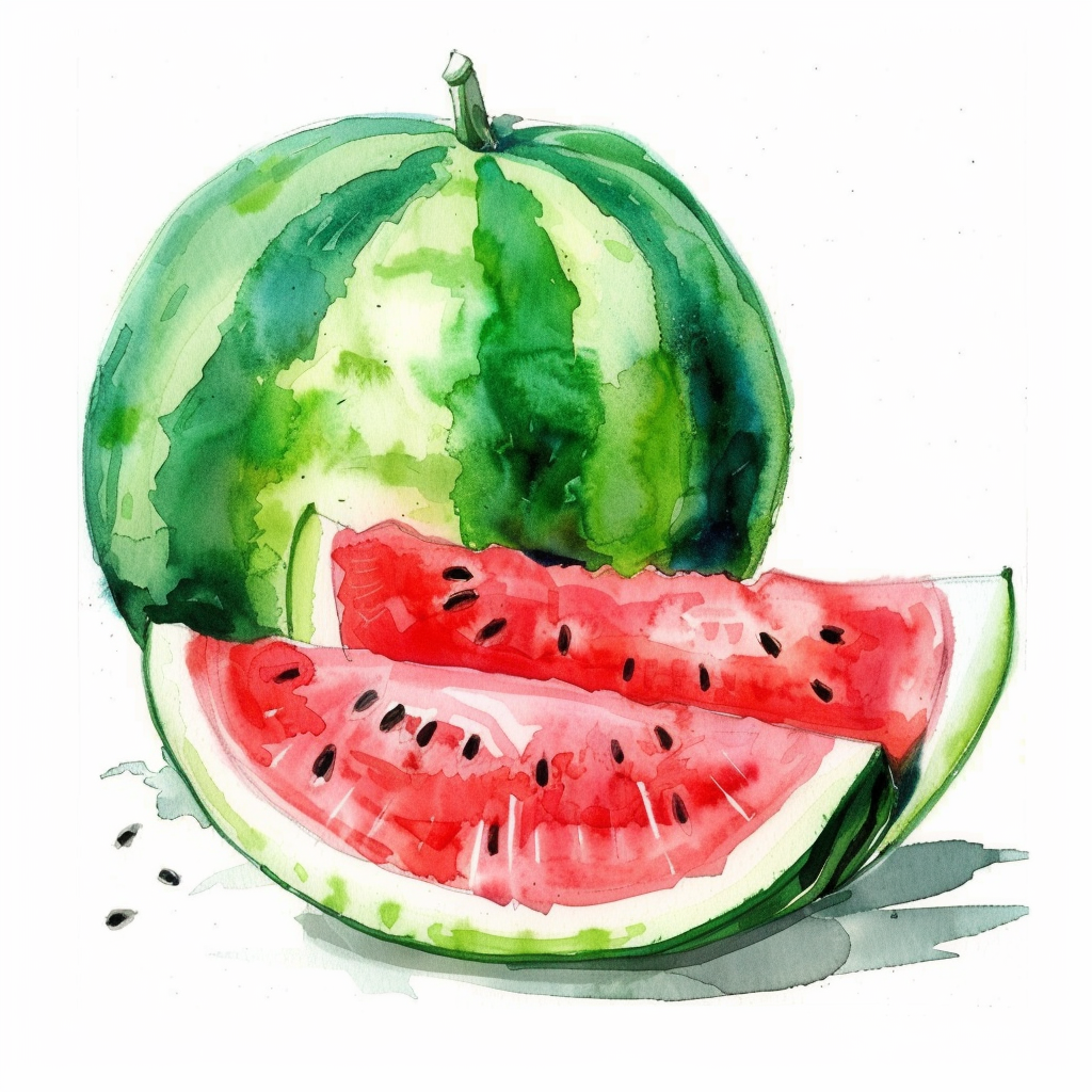 美味西瓜水彩画