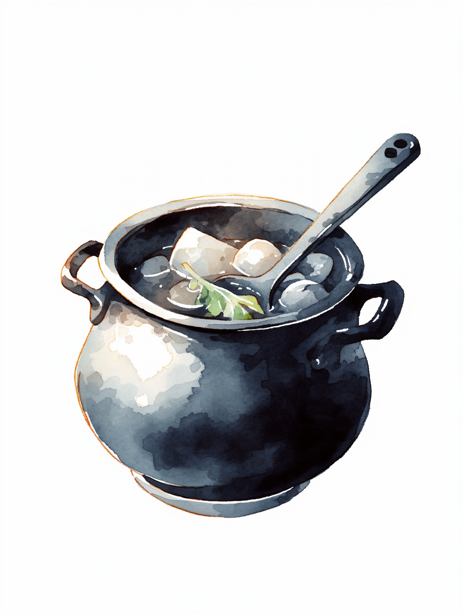 黑色锅中美味汤品