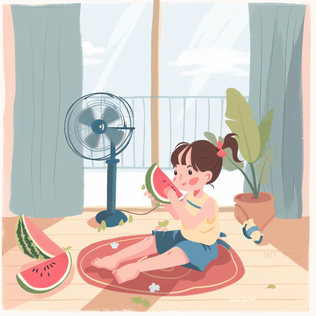 小女孩惬意吃西瓜