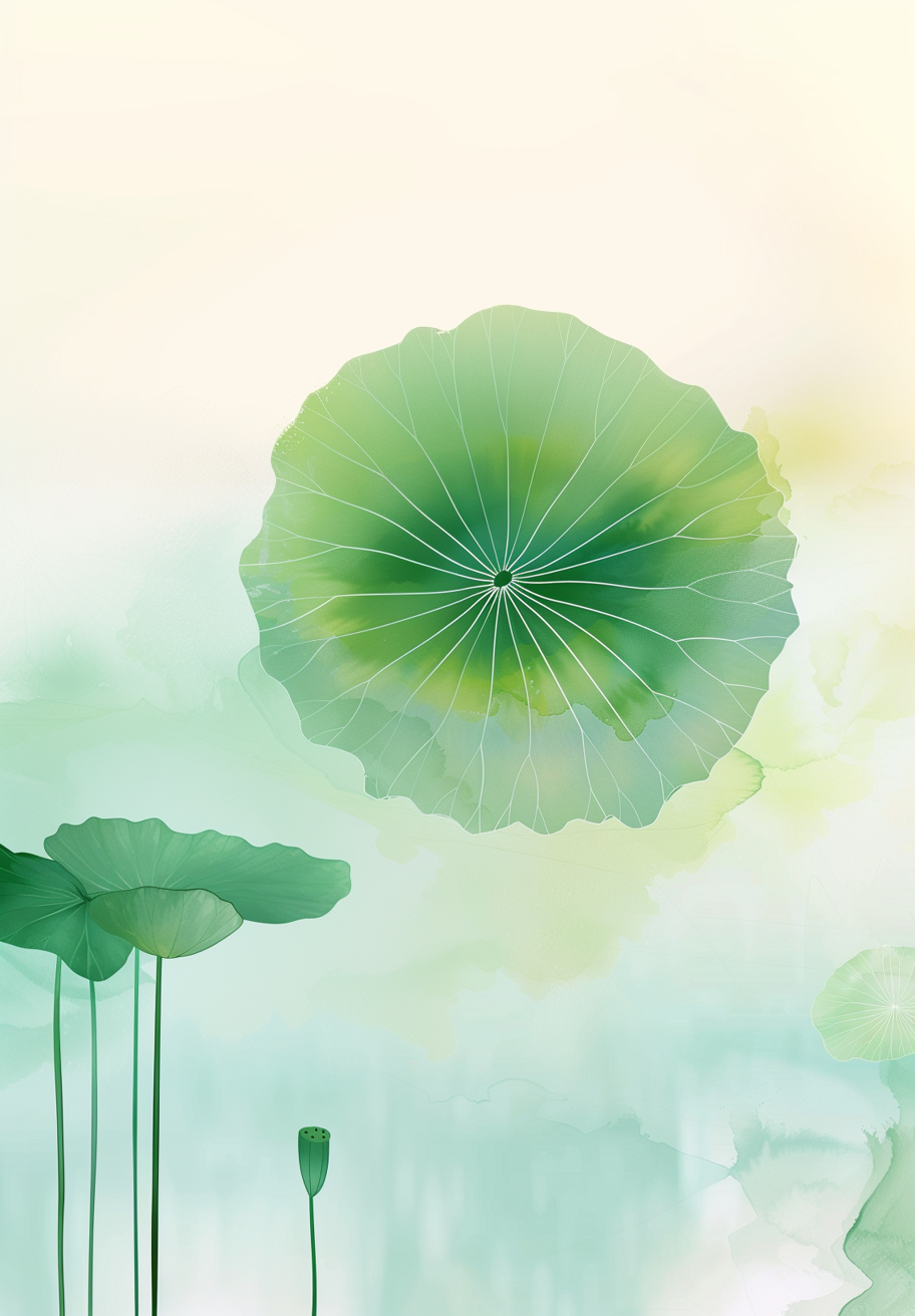 清新荷叶水彩画