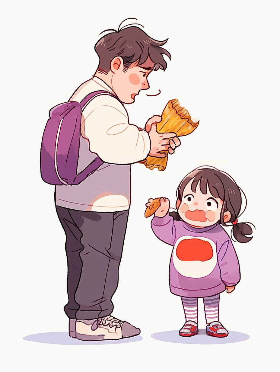 可爱父女共享美食