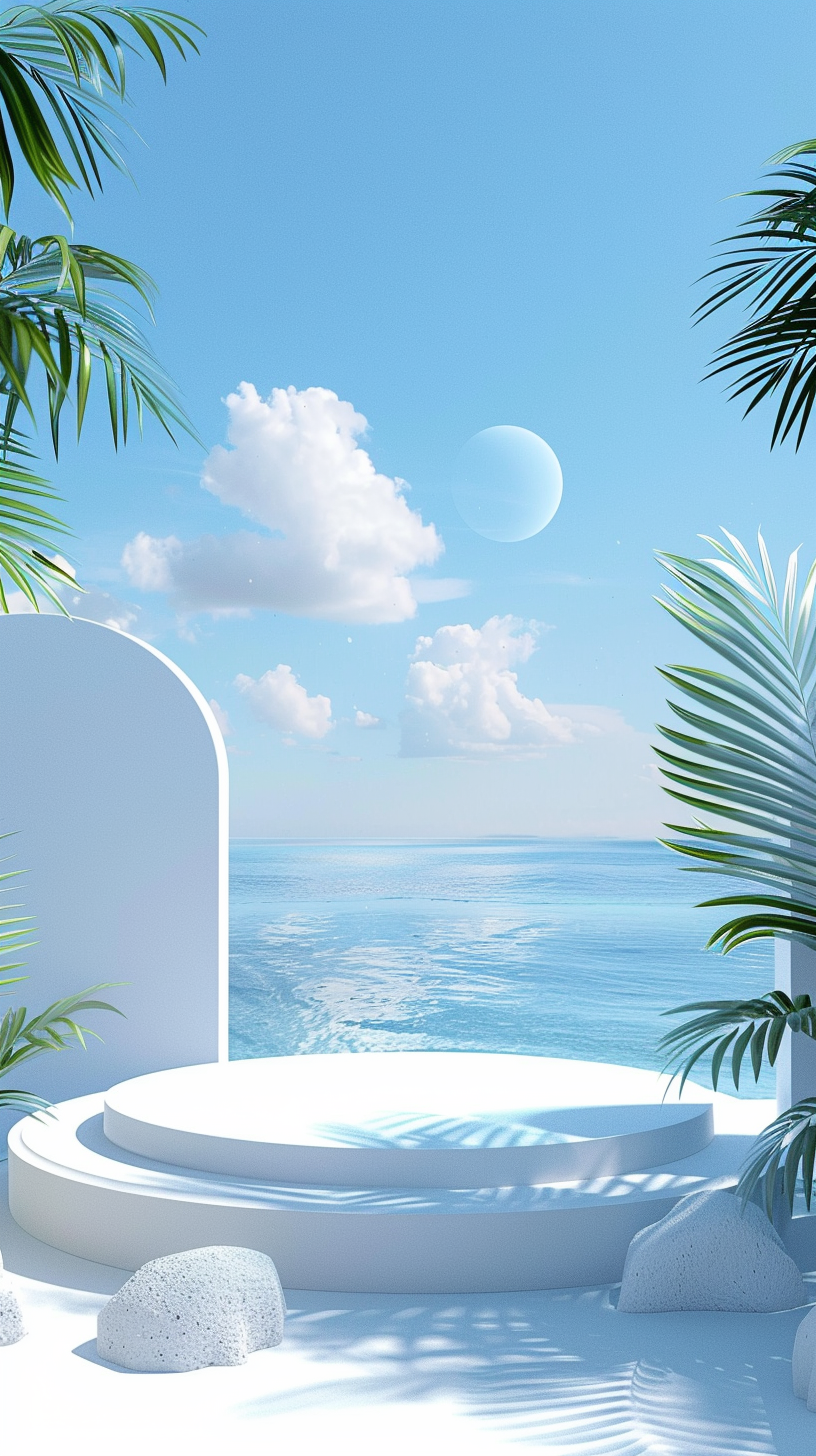 清新海洋风的白色系几何背景
