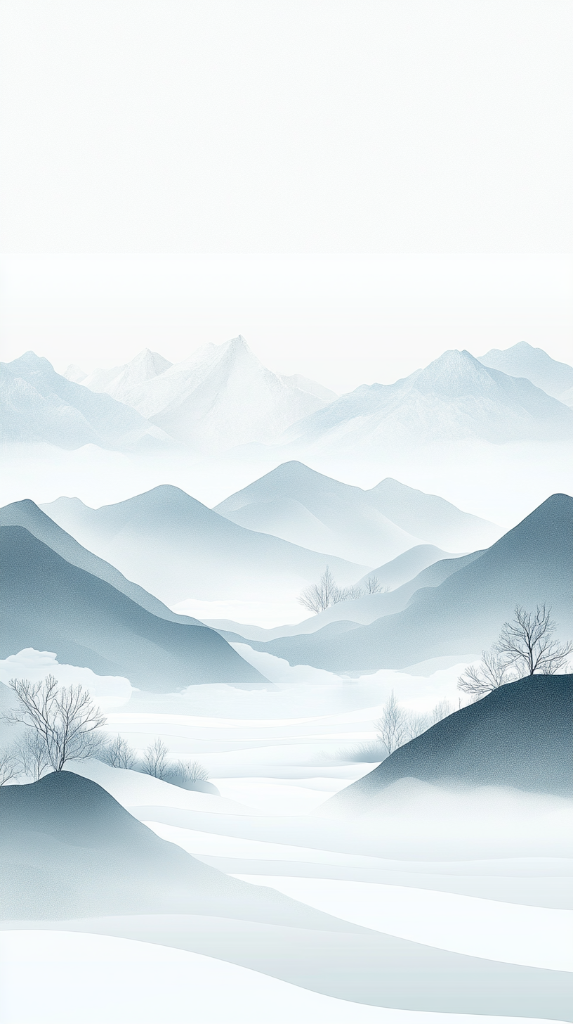 水墨风格的雪山风景图壁纸