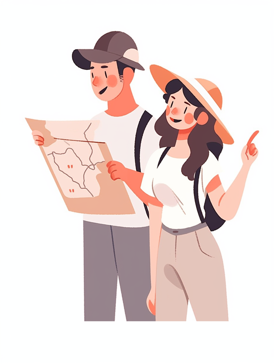情侣户外看地图浪漫旅行