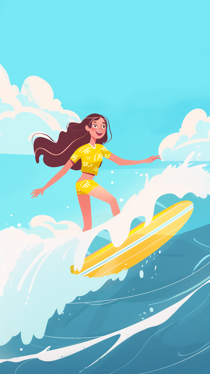 活力冲浪女孩形象插画