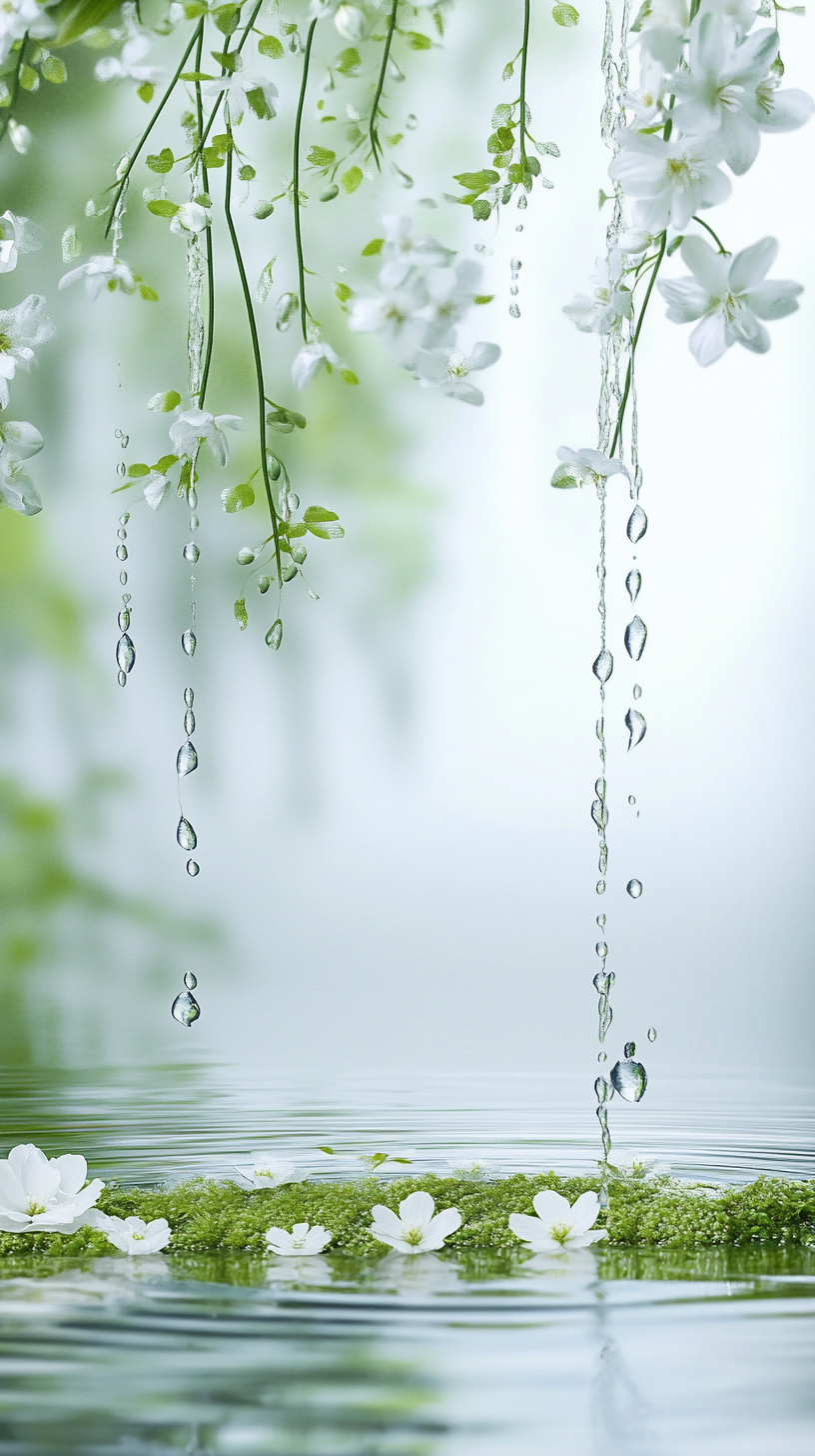 清新白花香草绿水滴