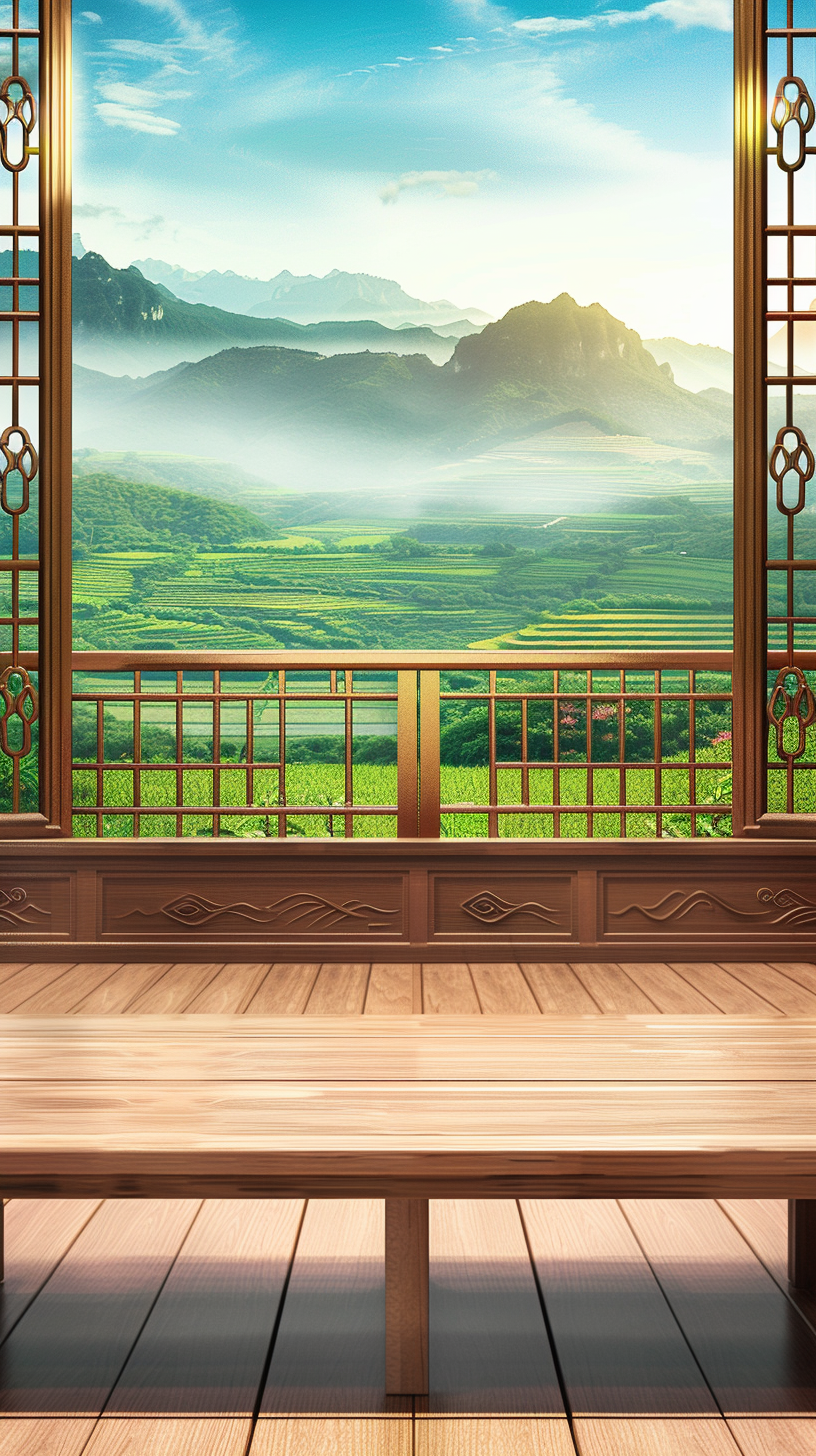 中式木制观景台自然美景