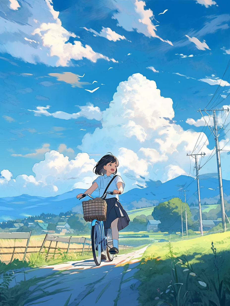 女孩骑自行车