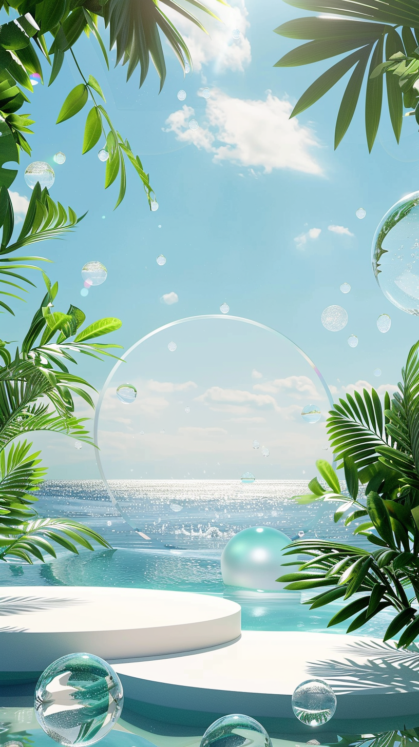 清新海洋绿植背景图尽显自然之美