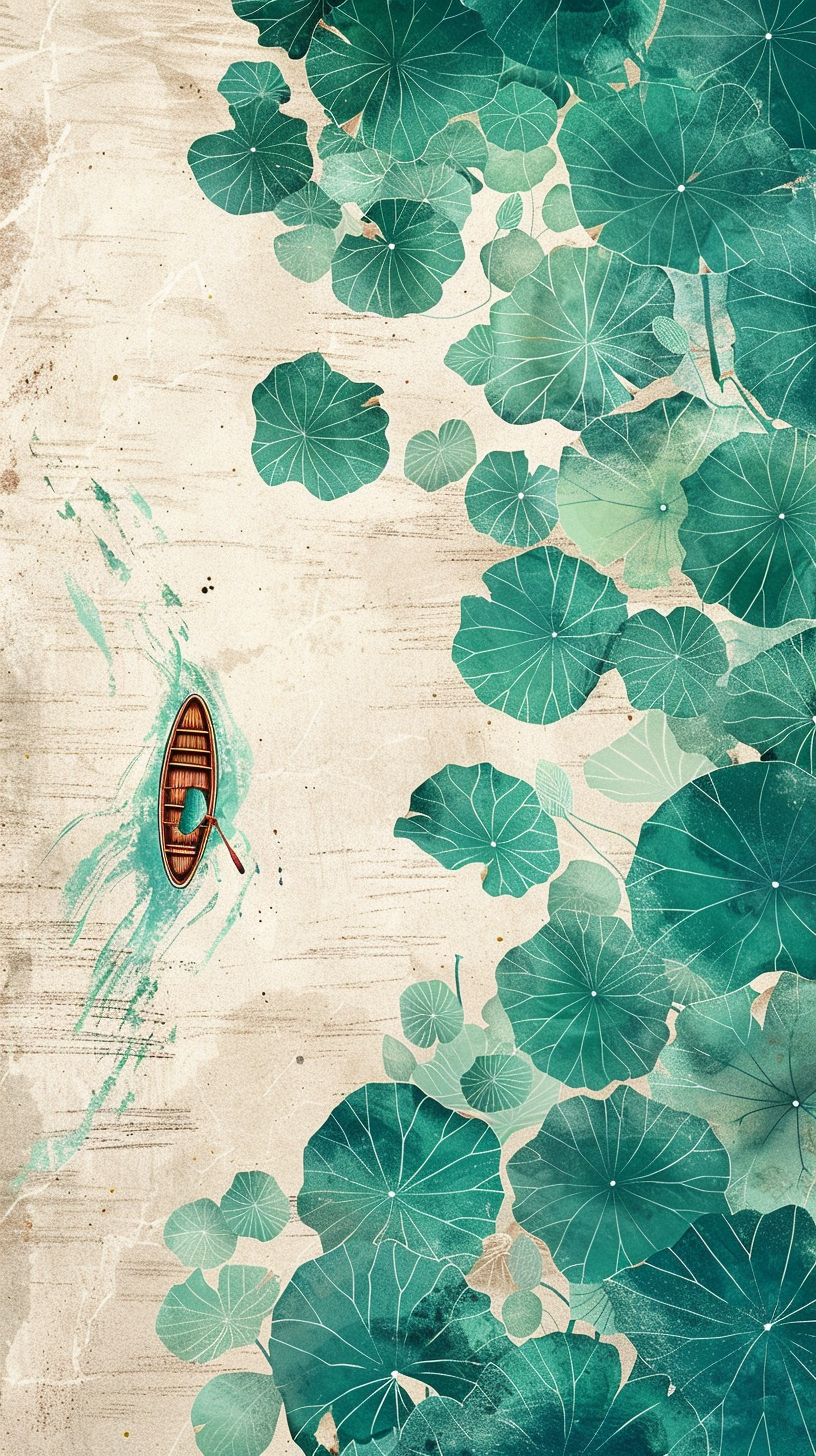 清新绿叶间小船飘荡