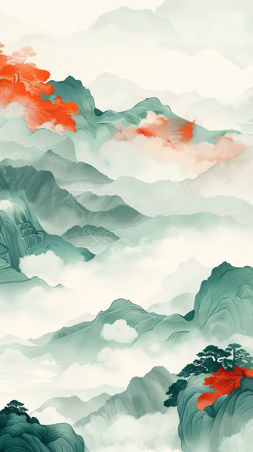 水墨风格的山脉美景