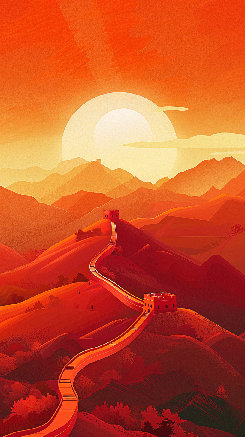 壮丽长城夕阳图优质壁纸素材
