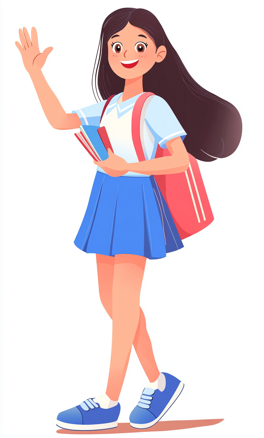 背着书包手持书本的可爱女学生形象图