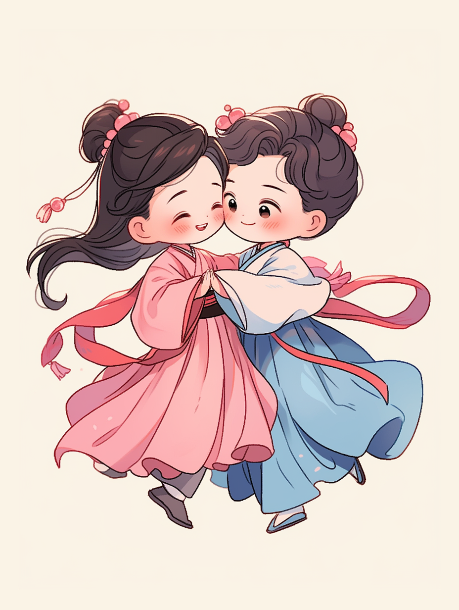 可爱古装人物情侣插画