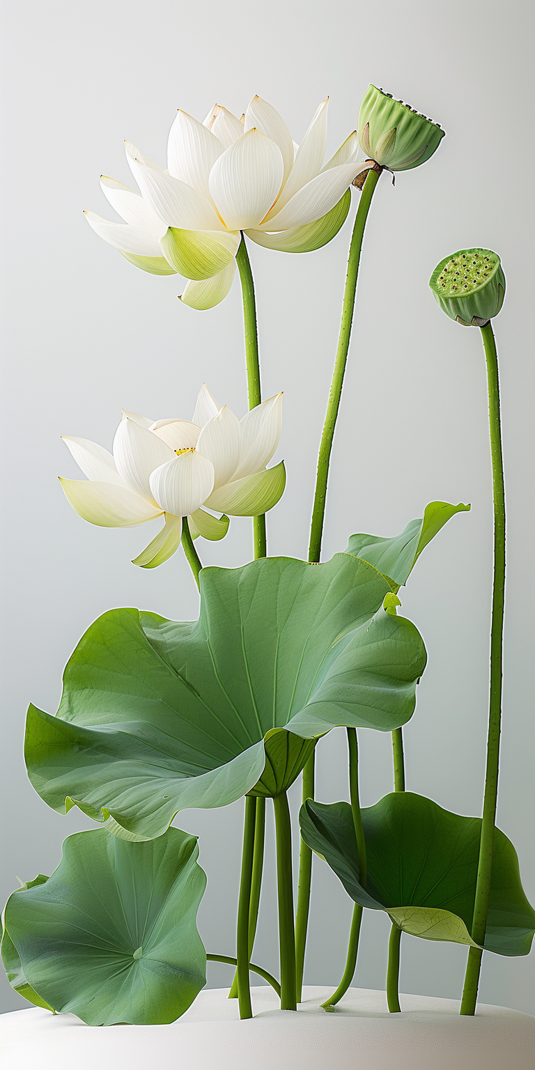清新白莲花与绿叶