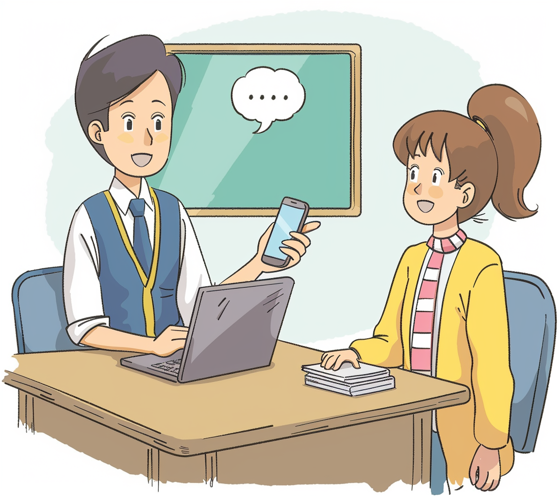 教师用手机电脑教学的场景图