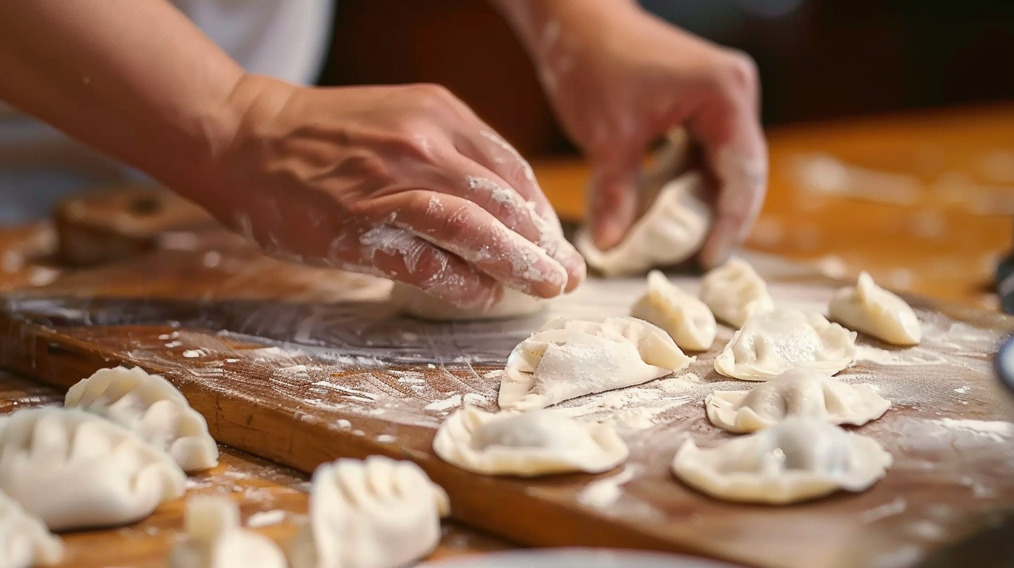 双手制作美味饺子传统中餐的独特