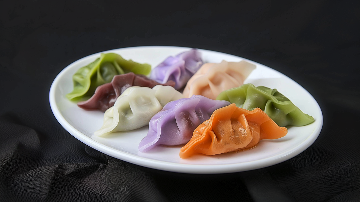 多彩饺子摆盘精致特色中餐美食视觉盛宴