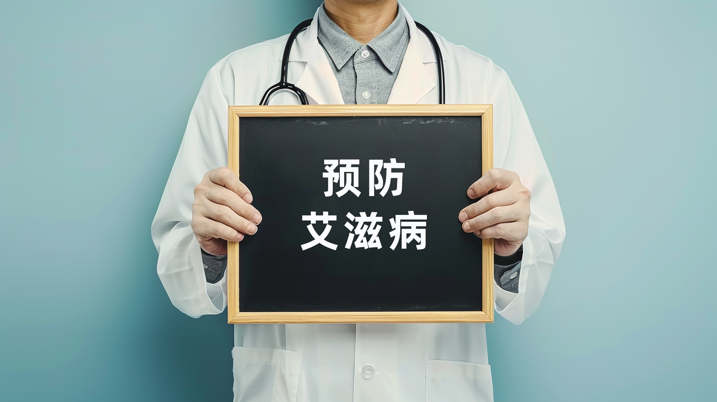 医生手持黑板宣传 预防艾滋病很重要