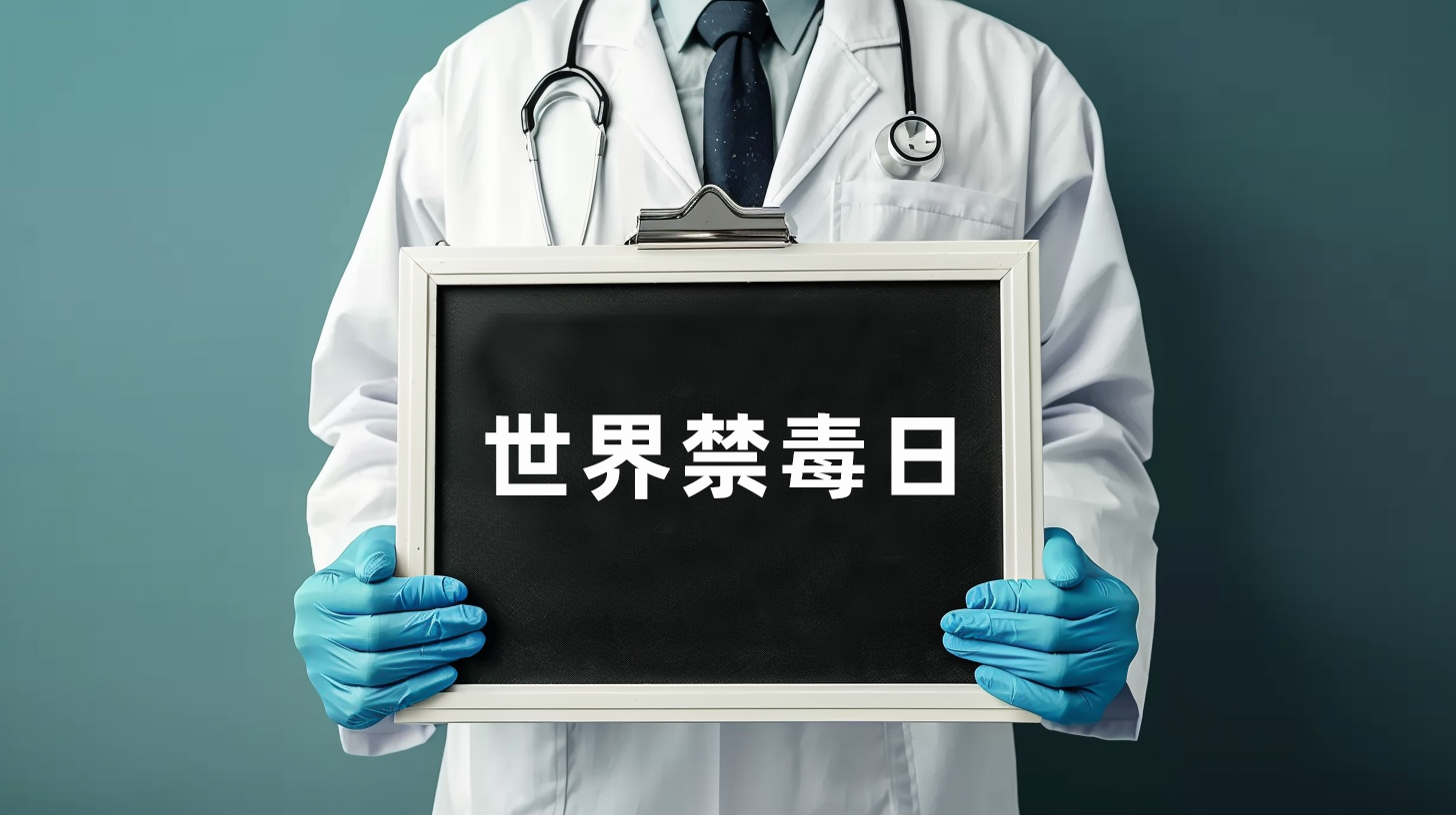 医生手持标牌宣传 世界禁毒日科普物料