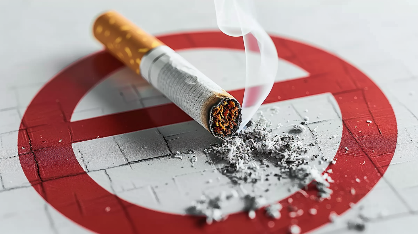 禁止吸烟标志上熄灭的香烟 健康宣传海报