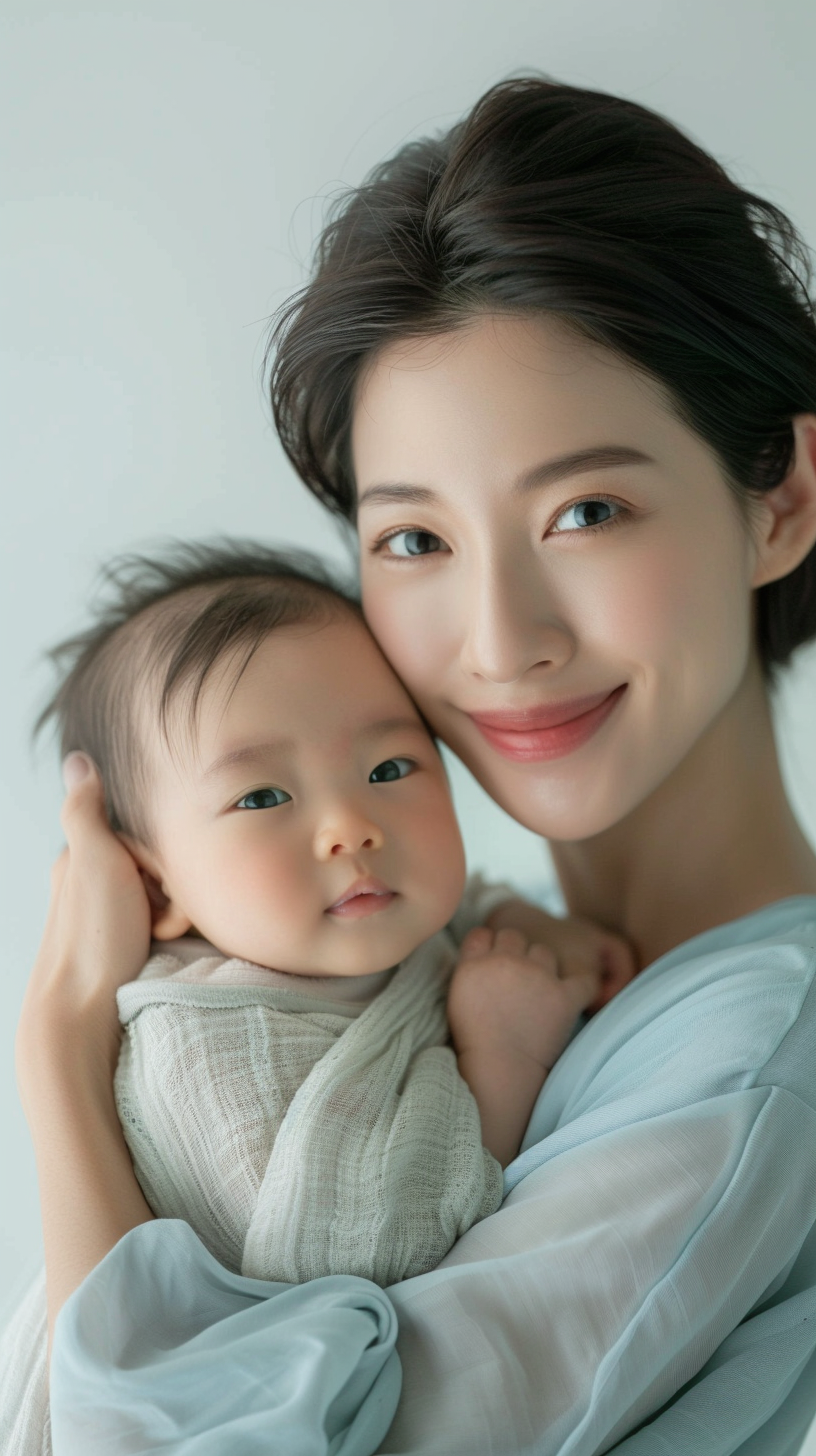 母亲温柔怀抱婴儿温馨母婴宣传海报