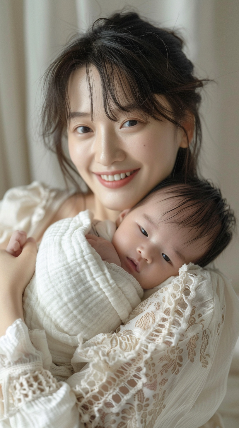 温柔母亲怀抱婴儿母爱温馨瞬间