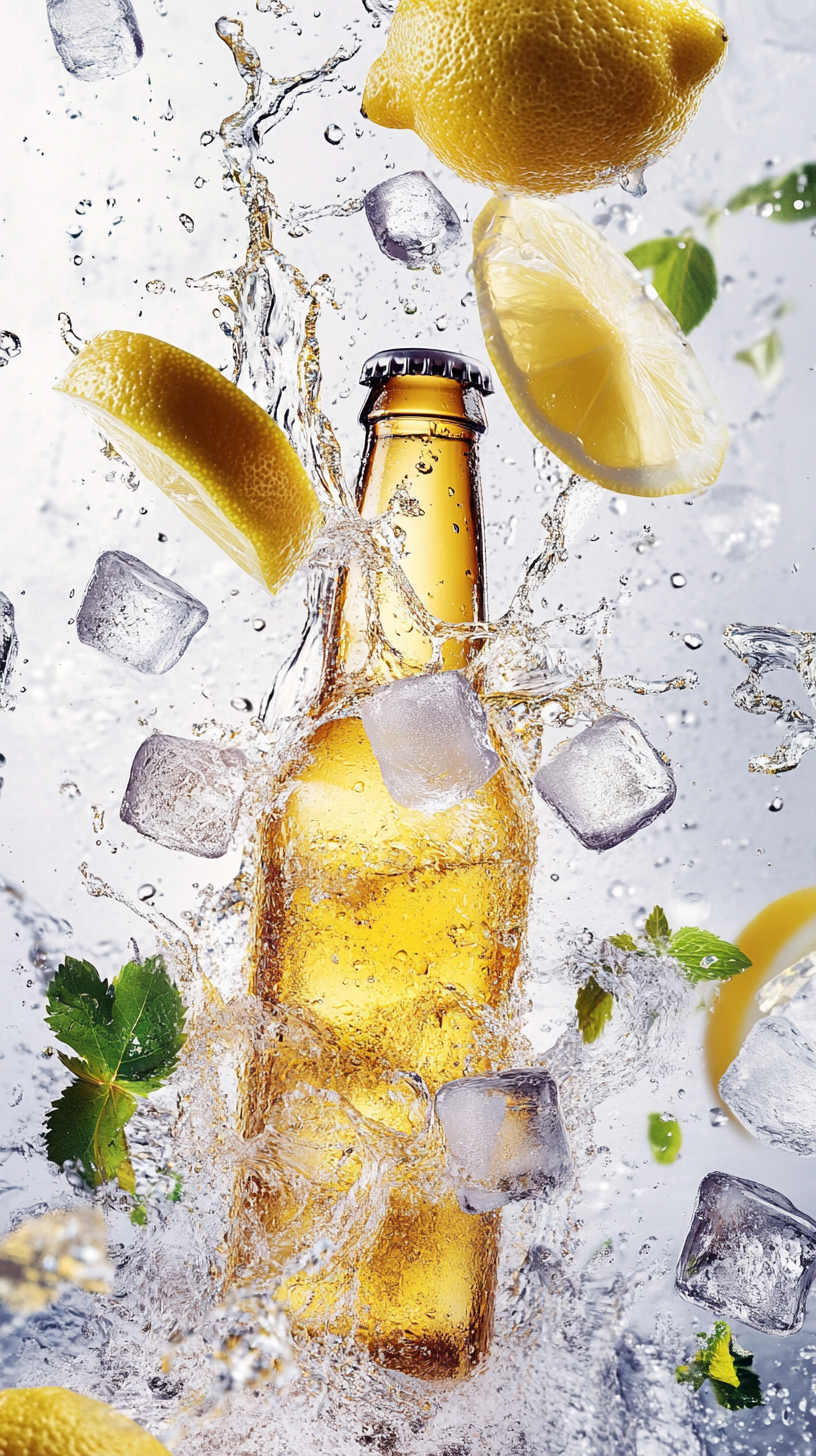 冰爽啤酒加柠檬夏日消暑宣传图