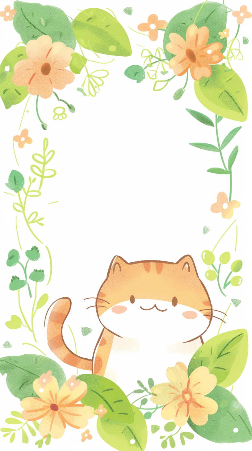 可爱猫花朵绿植组合清新手机壁纸
