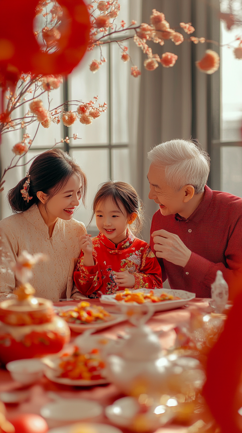 喜庆春节全家福，三代同堂共庆佳节