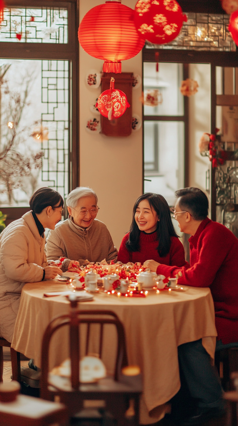 春节团圆饭喜庆氛围温馨家庭聚餐