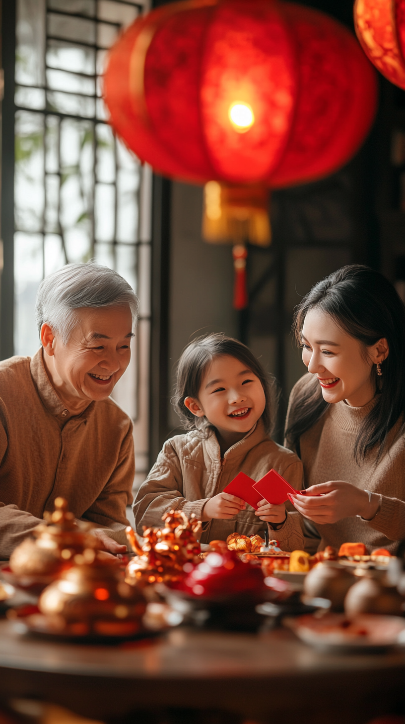 春节阖家团圆喜庆氛围浓厚的家庭合照