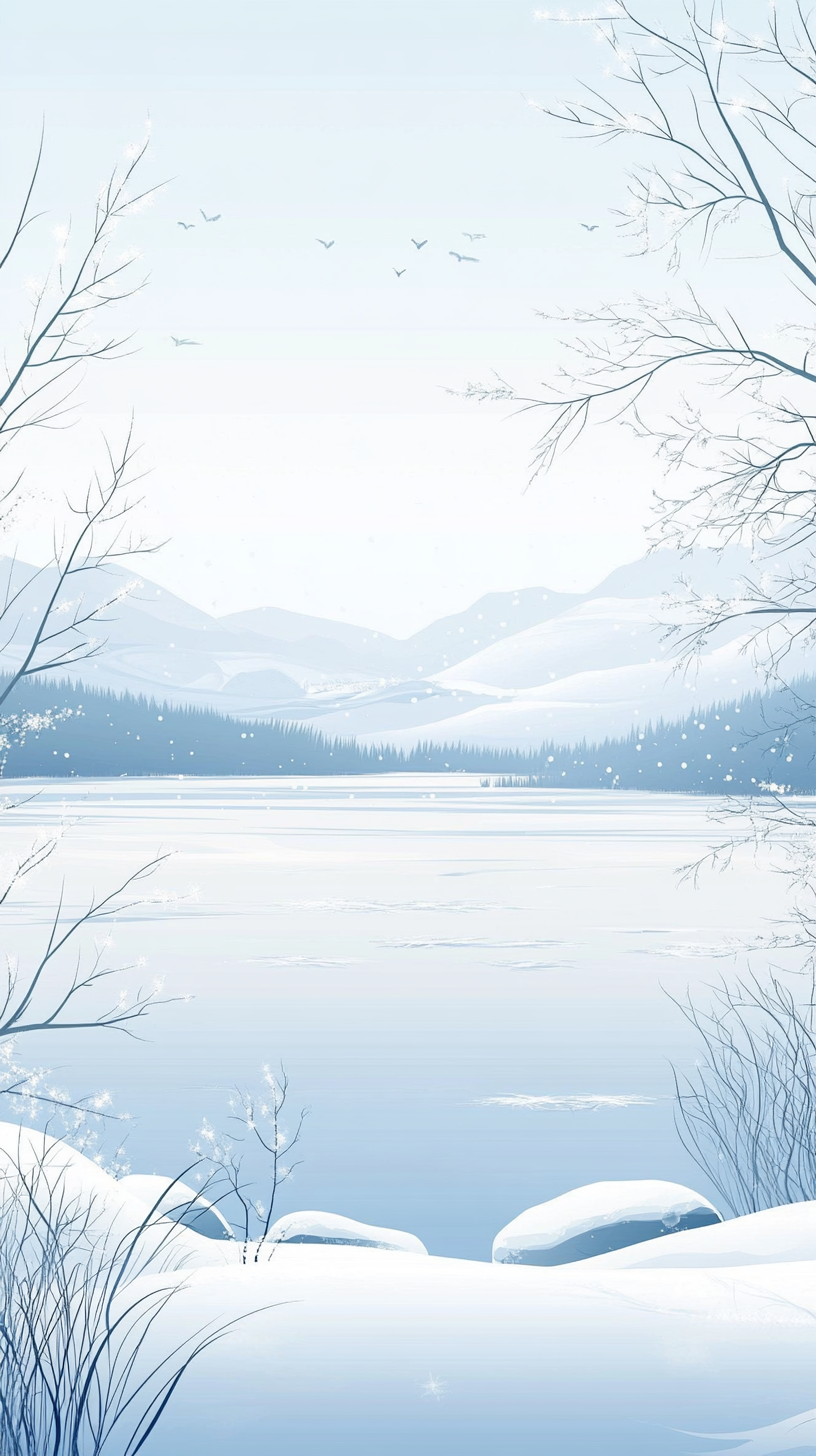 蓝色冬日雪景插画背景