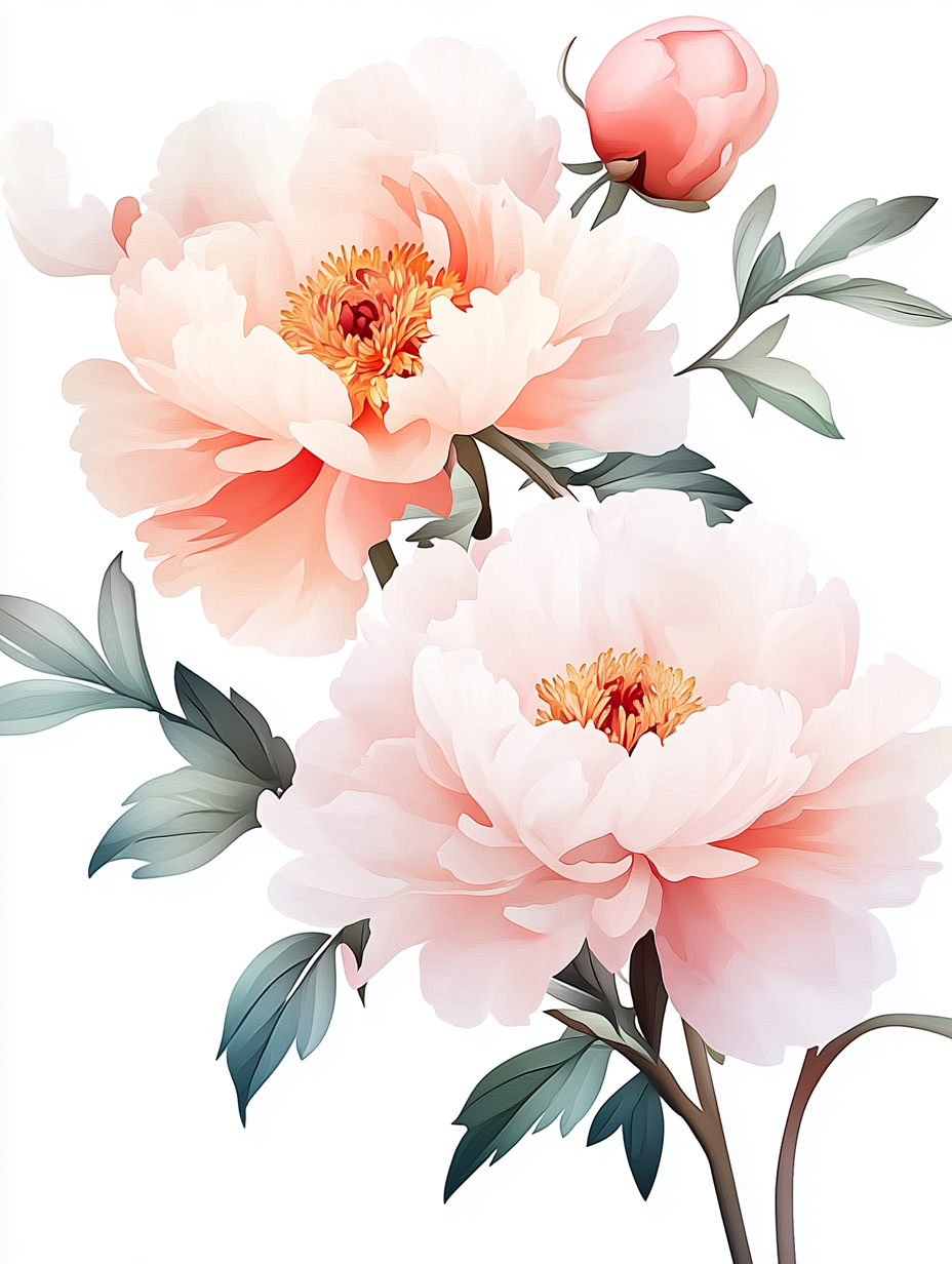 白色手绘牡丹花插画