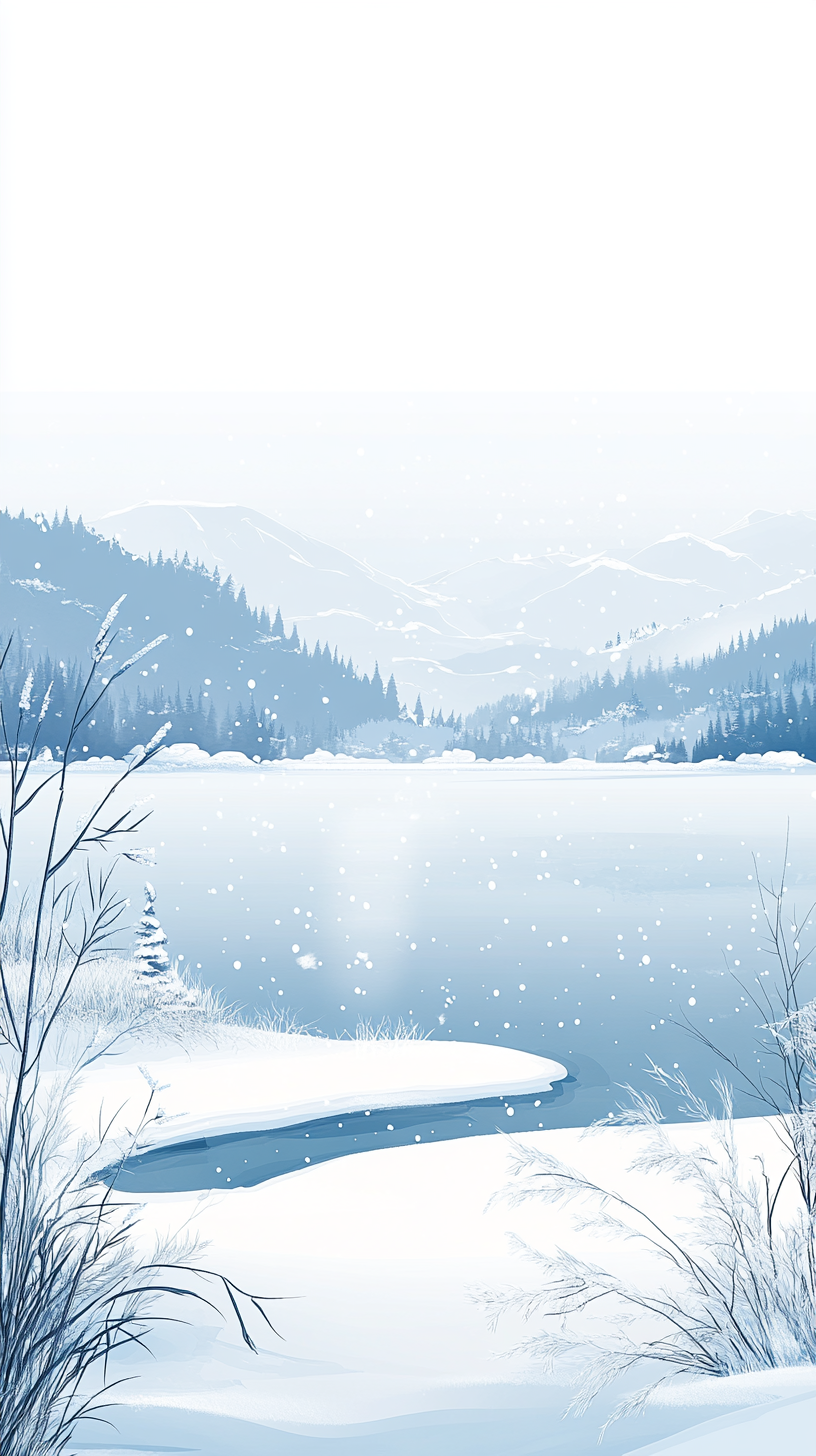 蓝色冬日雪景插画背景