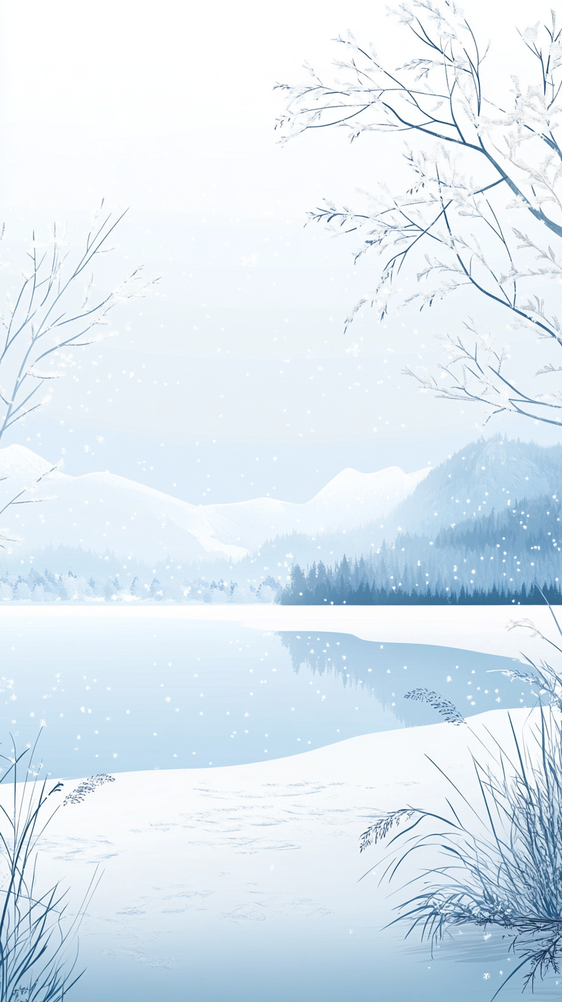 蓝色冬日雪景插画背景