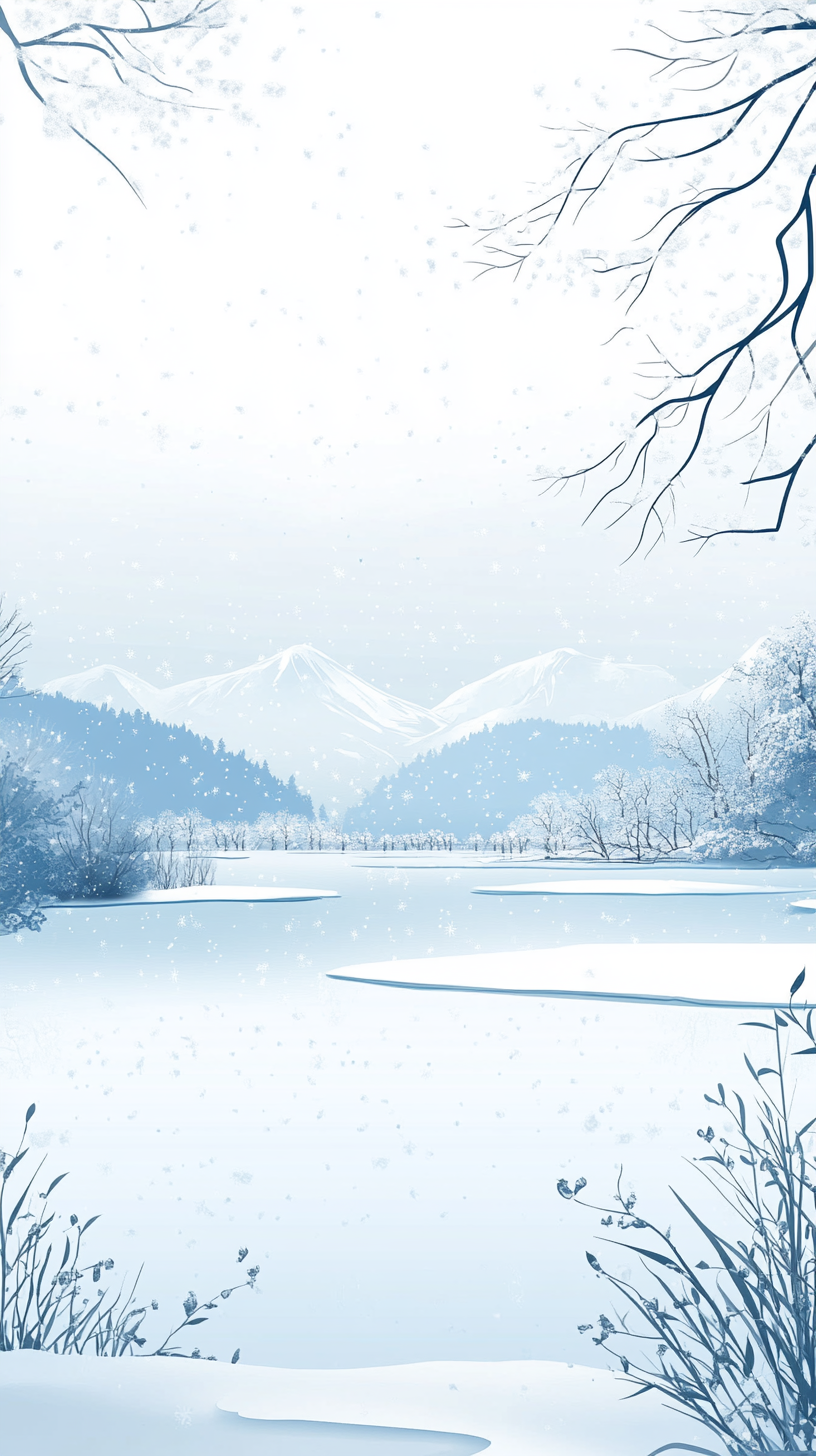 蓝色冬日雪景插画背景