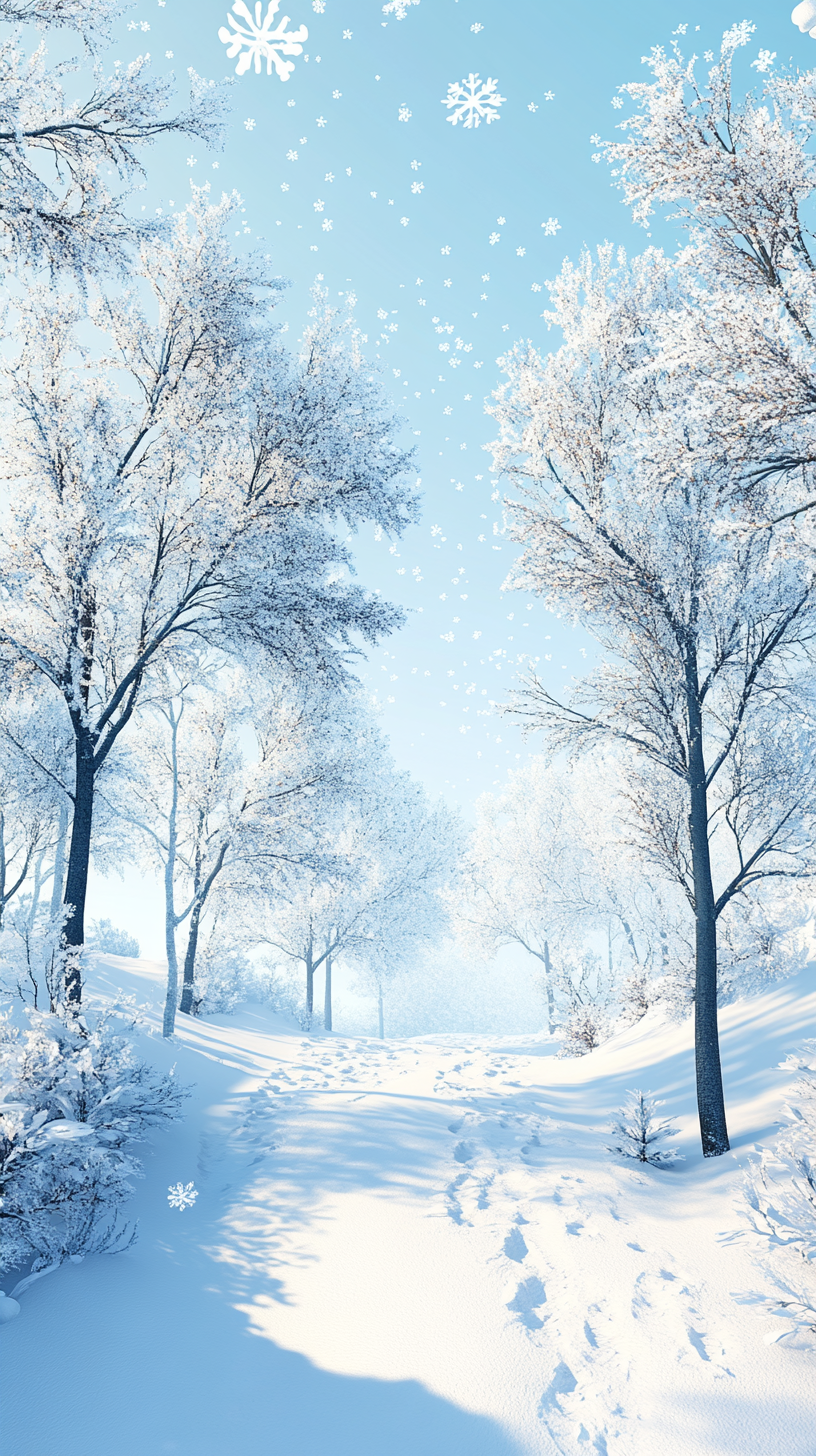 蓝色冬日雪地雪景