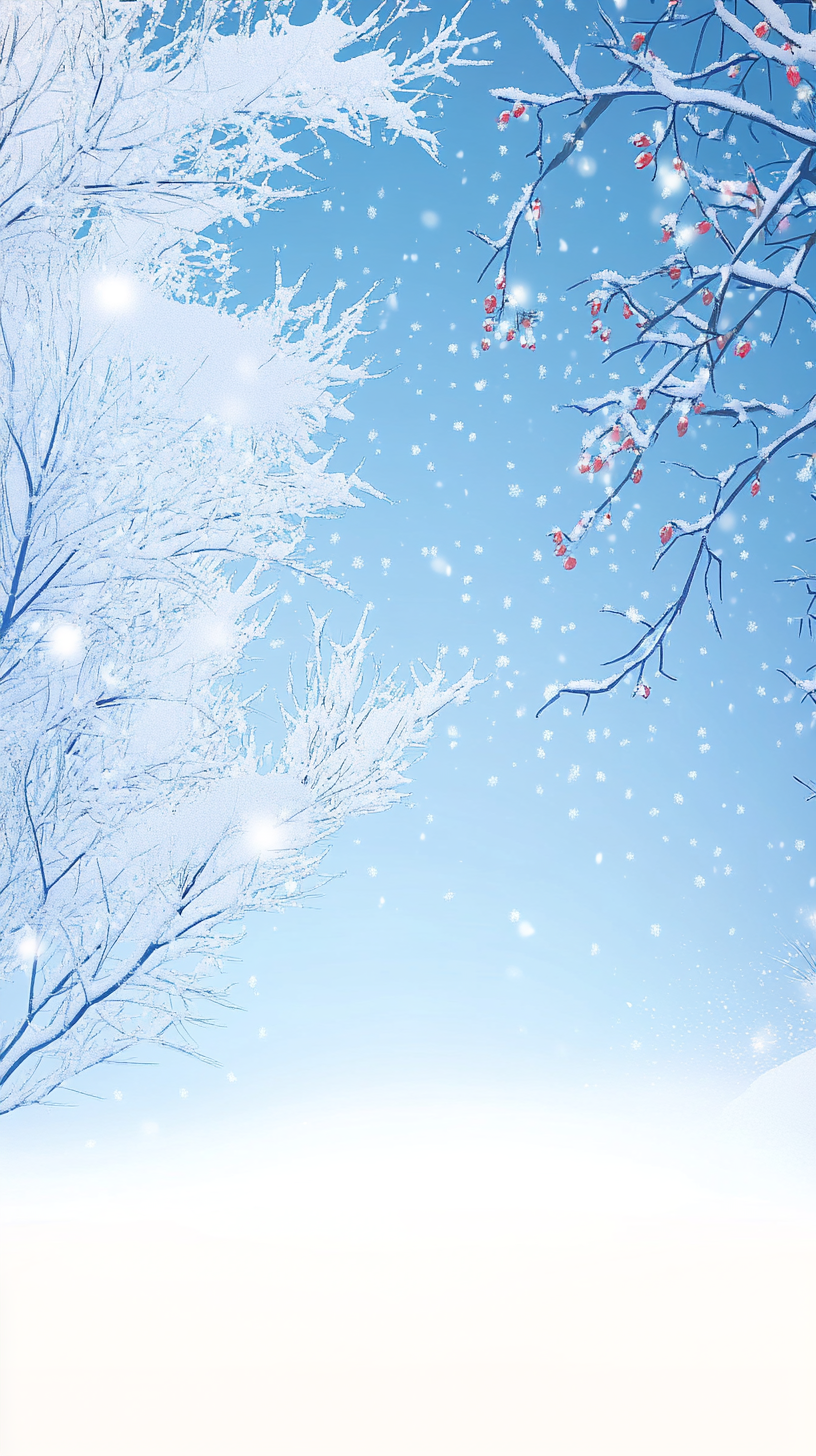 蓝色冬日雪地雪景