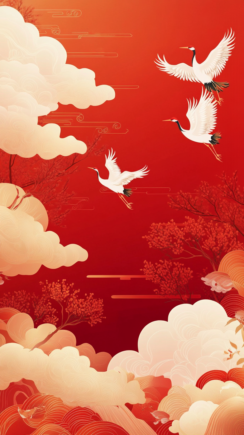 喜庆中国风新年宣传仙鹤海报背景